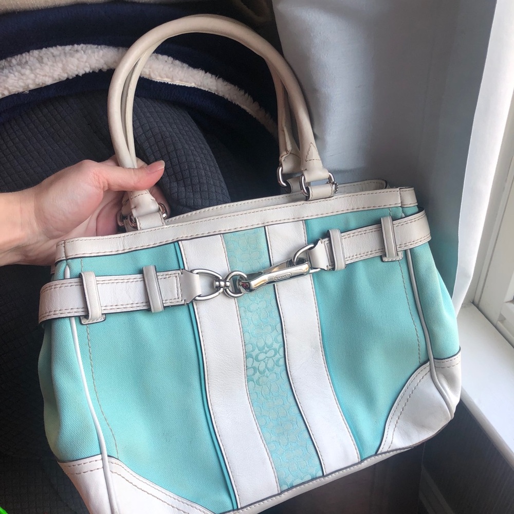 COACH Vintage Tiffany Blue and White Purse